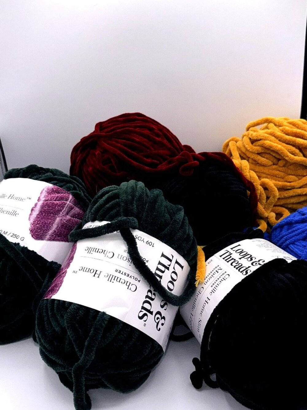 Loops & Threads Chenille Yarn Lot – Assorted Colors Plush Craft Yarn